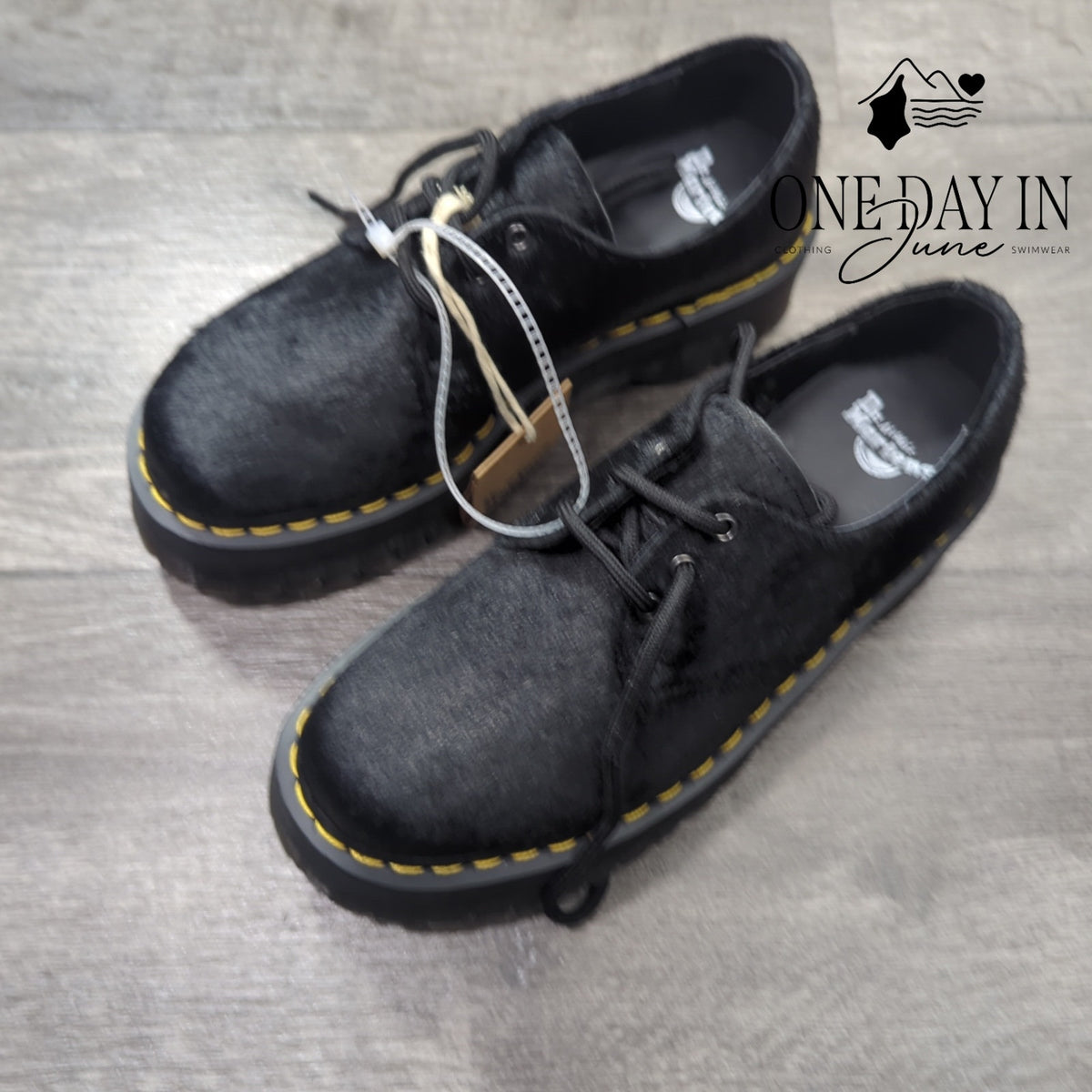 Dr. Martens 1461 Quad Hair-On Platform Derby Shoes Women's Black NWT Size 6