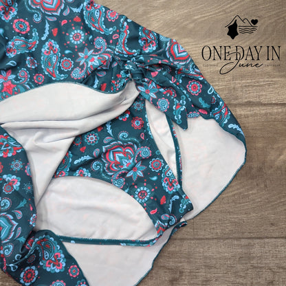 Eomenie Paisley Swimdress One Piece Swimsuit Teal Pink NWT Size S