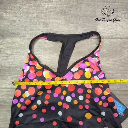 Maxine of Hollywood V Neck Racerback Tankini Top Black Polka Dot NWT Size 8