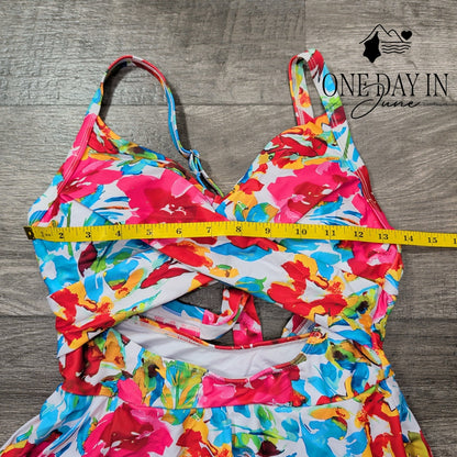 B2Prity Cross Front Cut Out Tie Back One Piece Swimsuit Size S