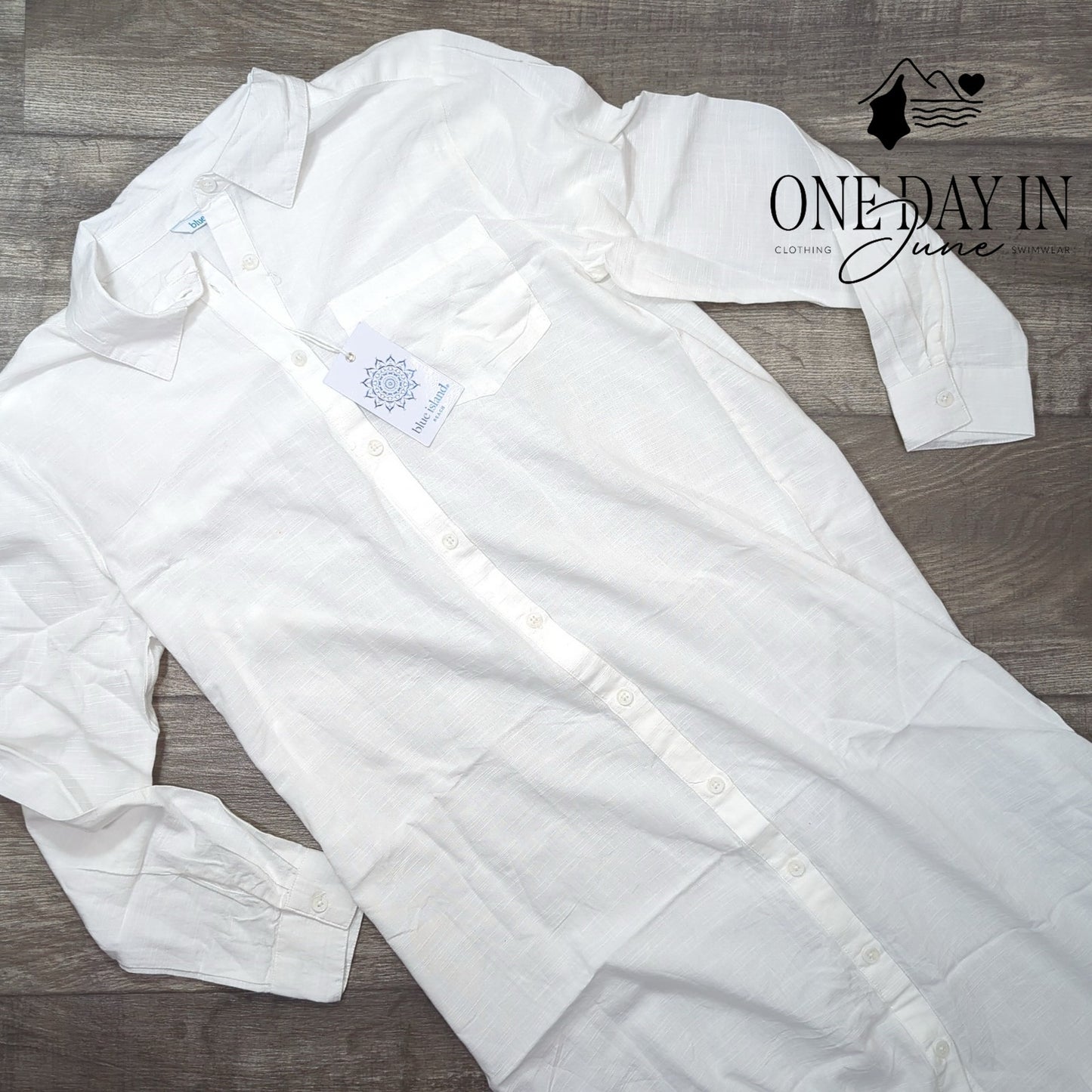 Blue Island Long Sleeve Button Front Coverup Size S