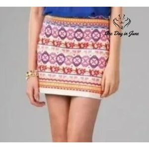 Harper Embroidered Geometric Floral Mini Skirt Multicolor Size M
