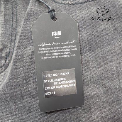 I&M Jeans High Rise Relaxed Skinny Jeans Charcoal Grey NWT Juniors Size 5