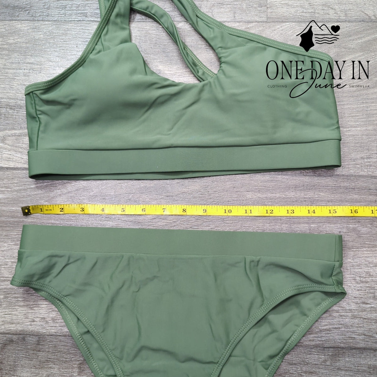 Pink Queen One Shoulder Crop Bikini Swimsuit Sage Green Size L