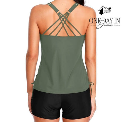 Tempt Me Cage Back Boyshort Tankini Swimsuit Size L