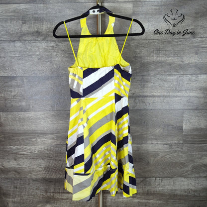 Jessica Simpson Halter Dress Yellow Navy Striped Handkerchief Hem NWT Size 6