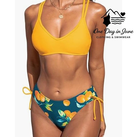 Cupshe Cross Front Tie Back Tie Side Bikini Swimsuit Size L