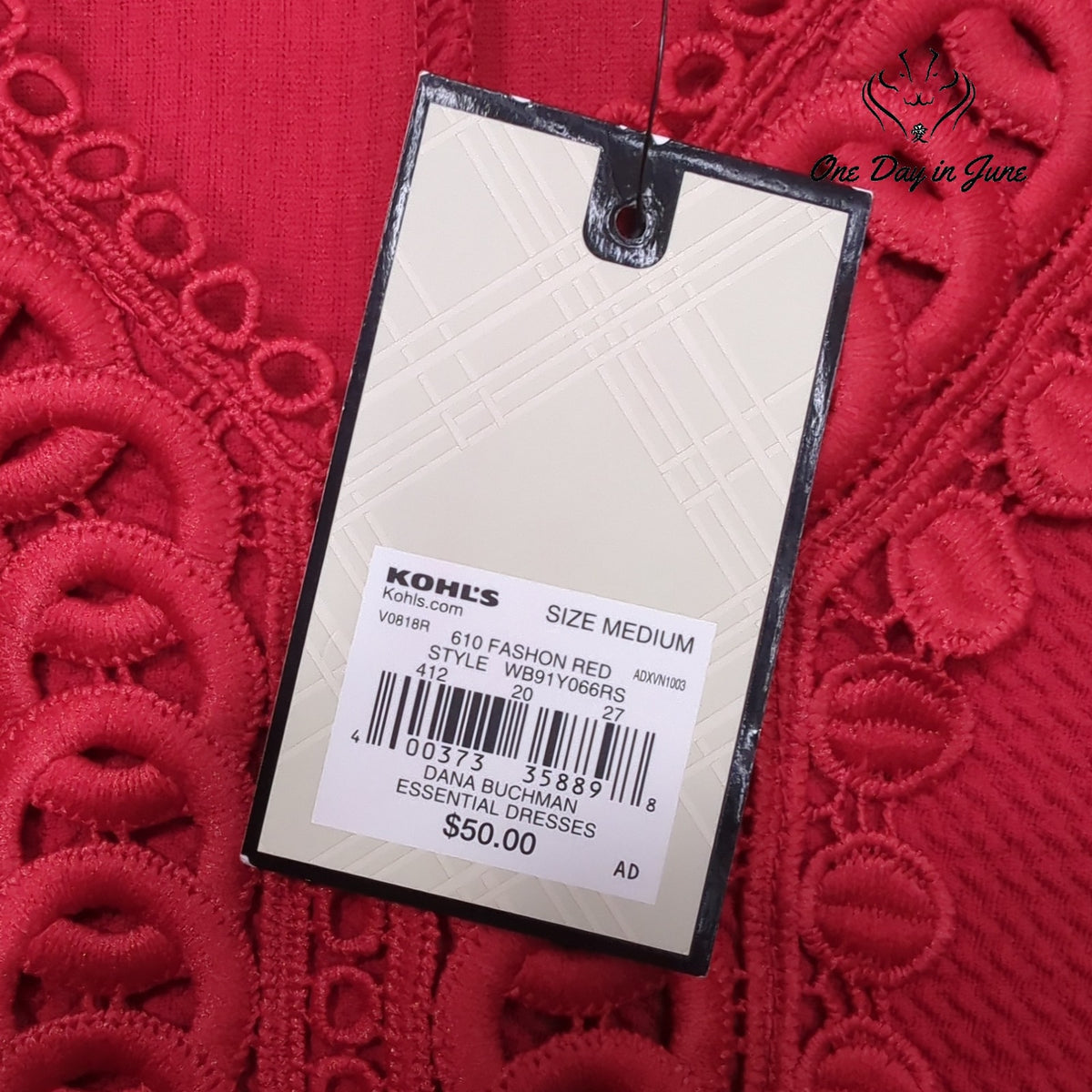 Dana Buchman Sleeveless Shift Dress Fashion Red Crochet V Neck NWT Size M