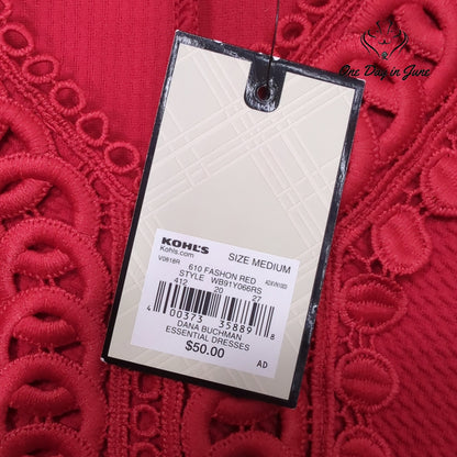 Dana Buchman Sleeveless Shift Dress Fashion Red Crochet V Neck NWT Size M