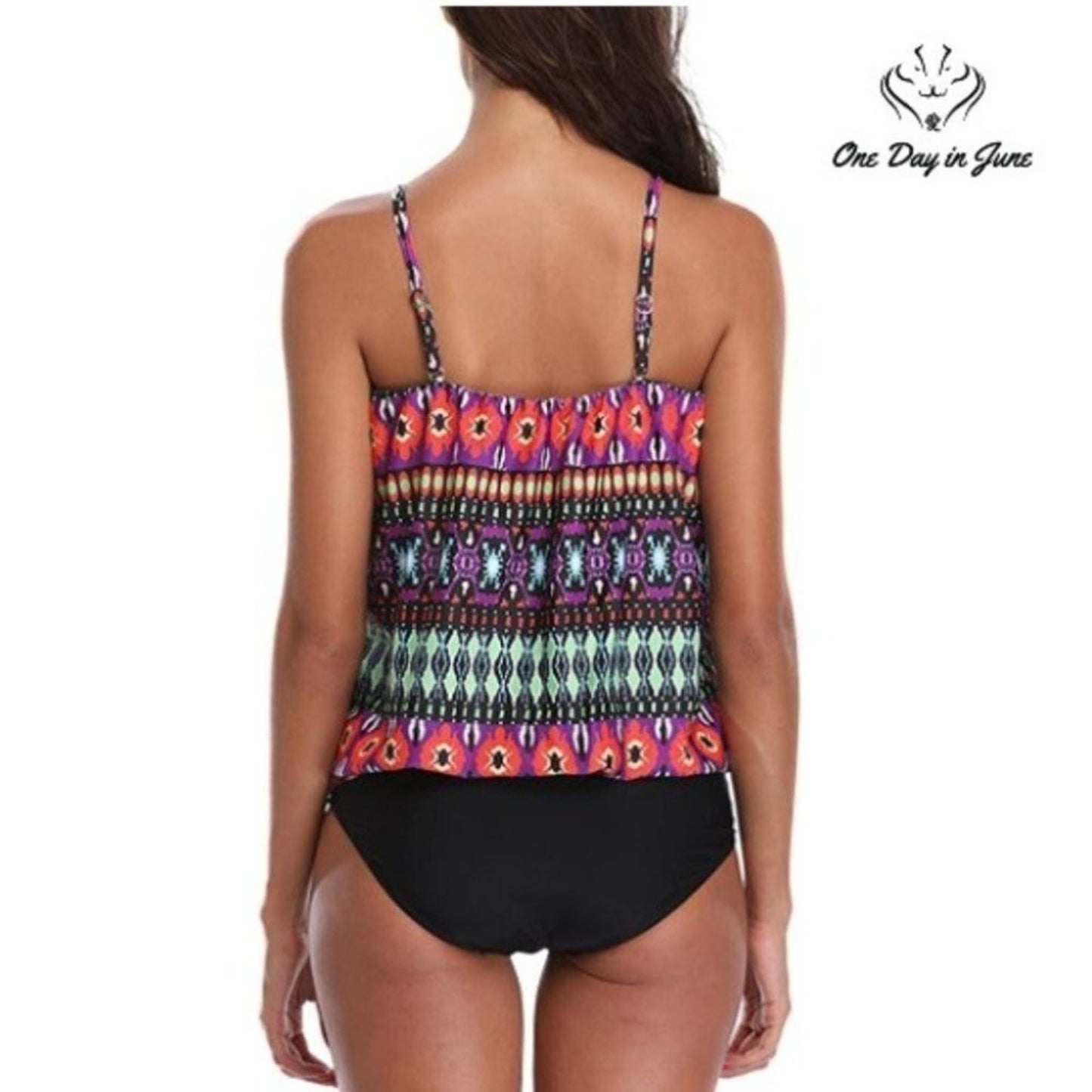 Chenghe Blouson Tankini Top High Waist Bikini Size M