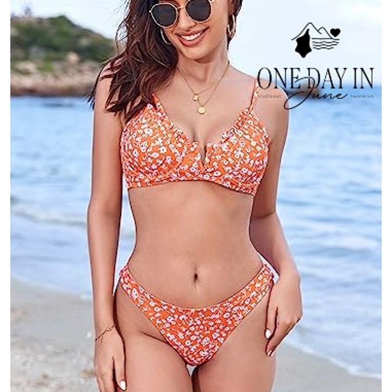 Zaful Floral Underwire Bikini Set Orange White Tie Back High Cut NWT Size L