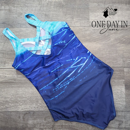 Adisputent Cross Back One Piece Swimsuit Blue Ombre Size S