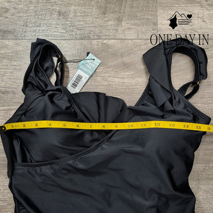 Kindred Bravely V Front Ruffle Shoulder One Piece Swimsuit Size L