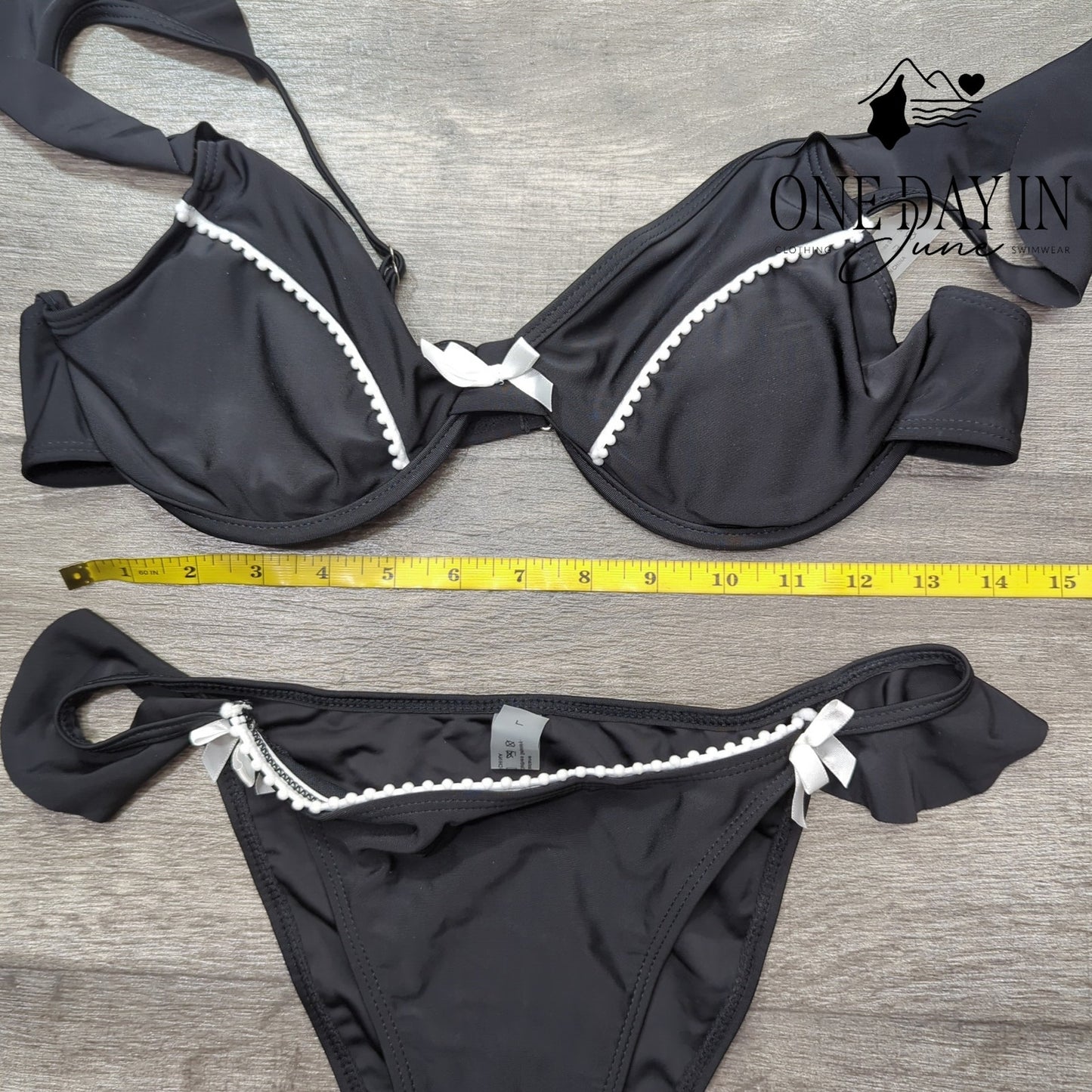 CharmLeaks Tuxedo Ruffle Cheeky Bikini Swimsuit Size L
