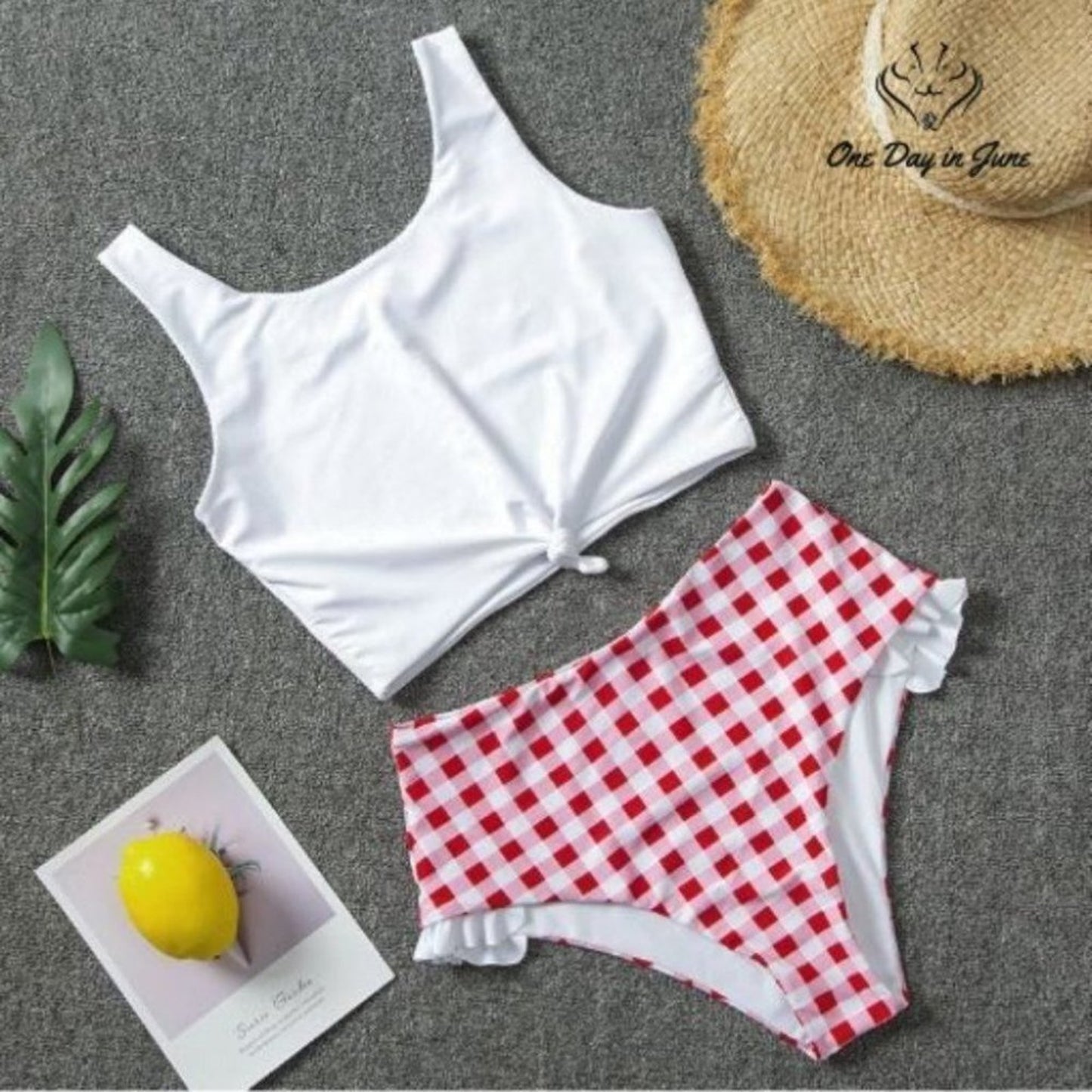 ODIJ Padded Front Knot Lattice Bikini Size M