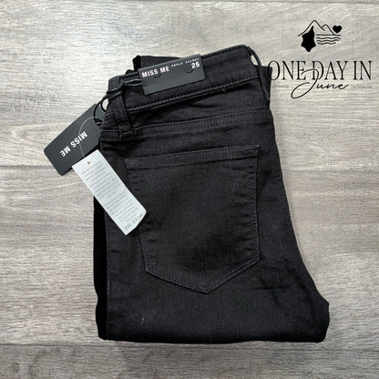 Miss Me April Skinny Tuxedo Jeans Black Velvet Side Stripe NWT Size 0 (25)