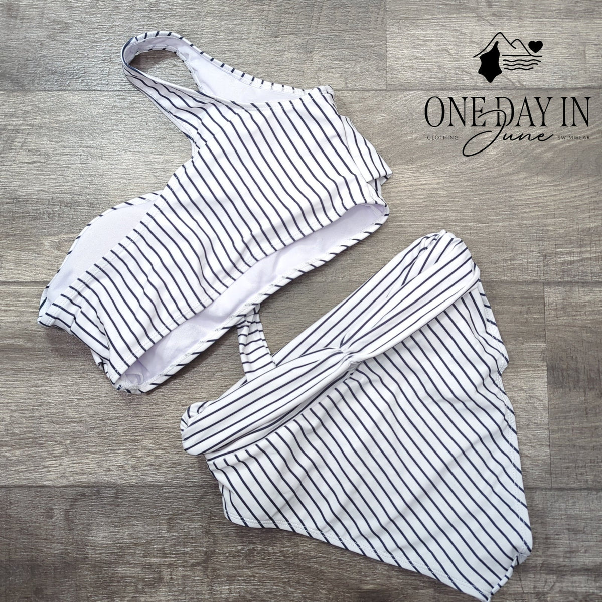 Aleumdr One Shoulder High Waisted Bikini Swimsuit Striped NWT Size L