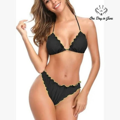 Shekini Ruffle Edge Triangle Bikini Size L