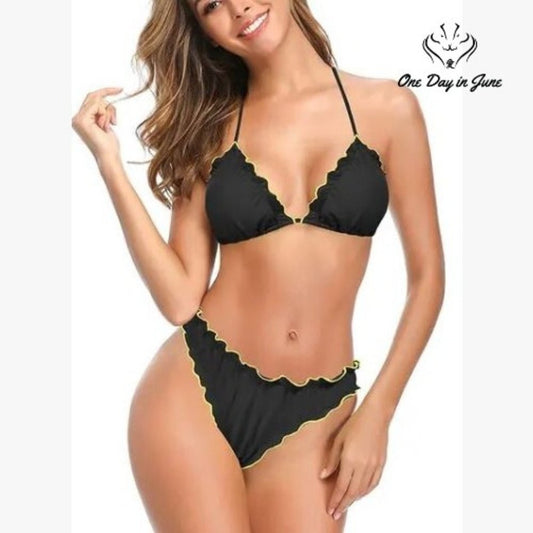 Shekini Ruffle Edge Triangle Bikini Size L