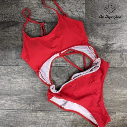 Meyeeka Scoop Neck Cut Out Front Lace Up High Cut Monokini Size S