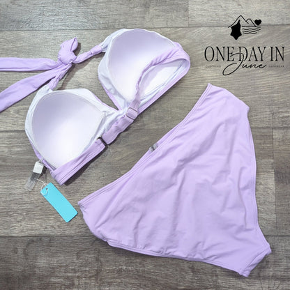 Yonique Halter Bikini Swimsuit Lavender Purple High Waist 2 Piece NWT Size L