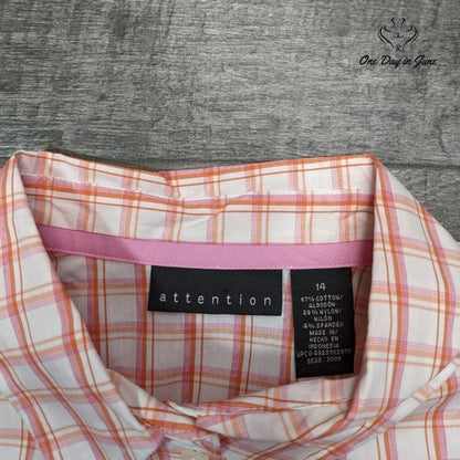 attention Short Sleeve Button Down Top Size 14