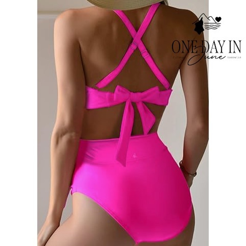 Dokotoo Twist Front Tie Back High Waist Bikini Swimsuit Size L