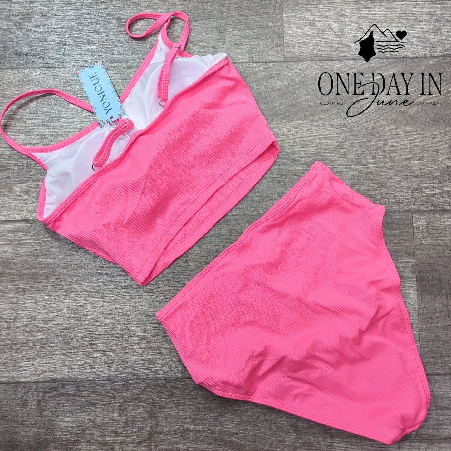 Yonique Ribbed Crop High Waist Bikini Swimsuit Size S