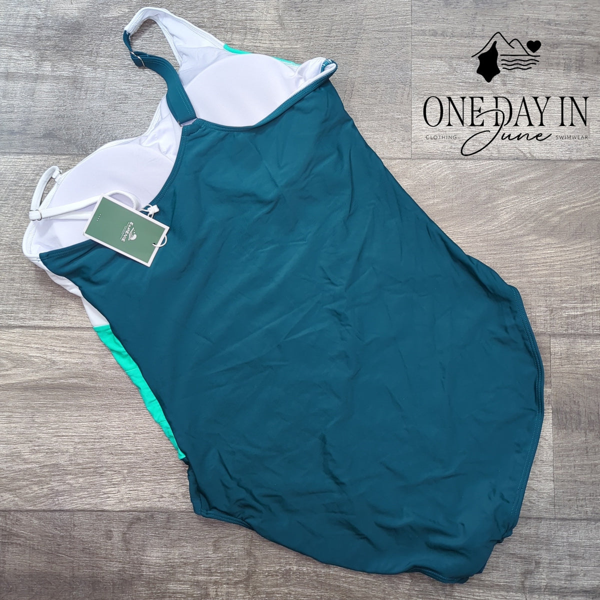Eomenie One Shoulder One Piece Swimsuit Green White Colorblock NWT Size XL