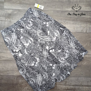 Kim Rogers Pull On Midi Skirt Black White Paisley Print NWT Size M