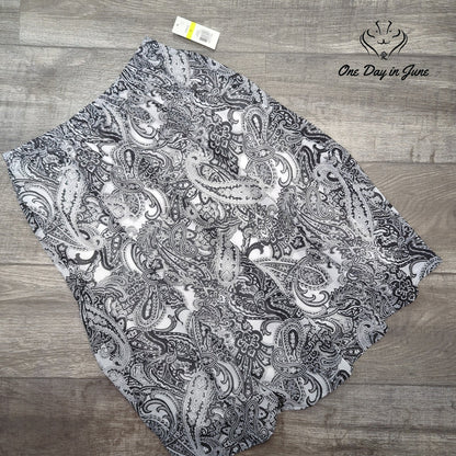 Kim Rogers Pull On Midi Skirt Black White Paisley Print NWT Size M