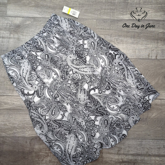 Kim Rogers Pull On Midi Skirt Black White Paisley Print NWT Size M