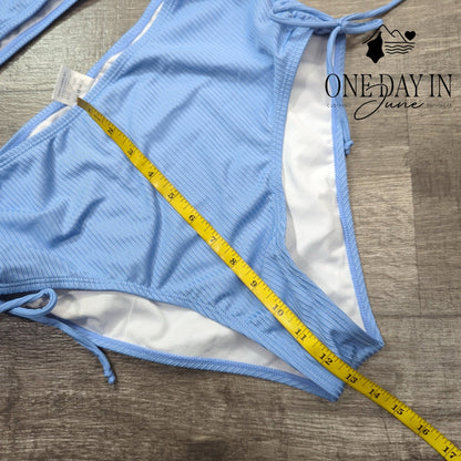 CharmLeaks High Waist Ribbed Crop Drawstring Bikini Swimsuit Size XL