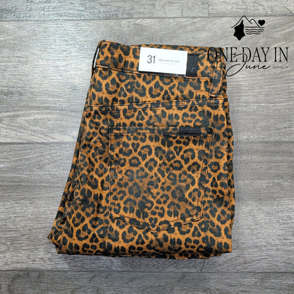 7 For All Mankind Slim Kick Jeans Leopard Coated High Rise NWT $225 Size 12 (31)