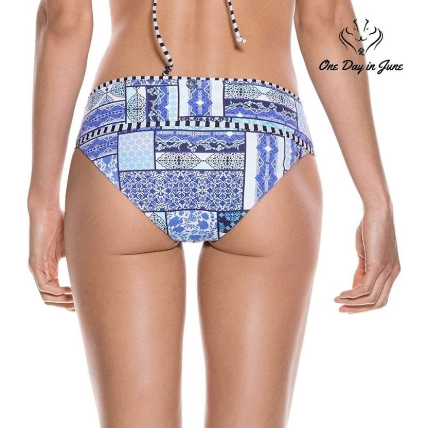 OdadeMar Blue Iris Medium Coverage Bikini Bottom Swimsuit Size S