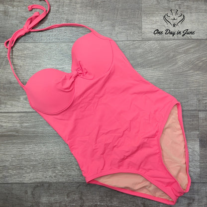 J. Crew D Cup Knot Front Halter One Piece Swimsuit Pink NWT Size 0 (D-Cup)
