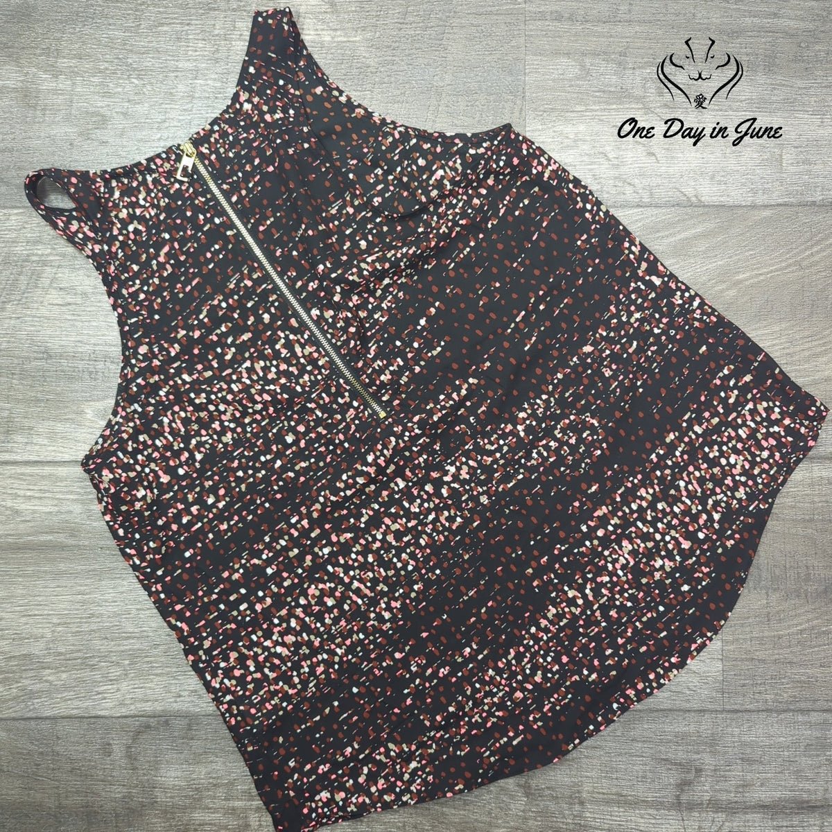 Apt. 9 Petite Zip Back Tank Top Abstract Print Black Pink Size PM