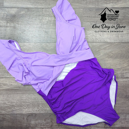 B2Prity Plus Size Cut Out Ruffle Shoulder One Piece Swimsuit Size 2XL