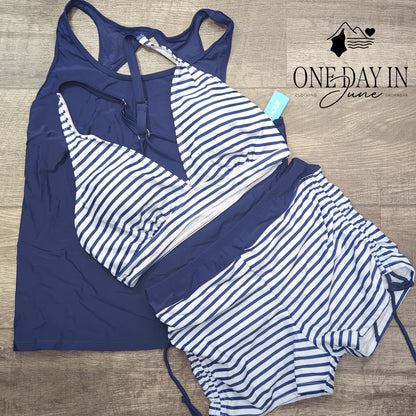 Yonique Boyshort Crop 3 Piece Bikini Swimsuit Size L