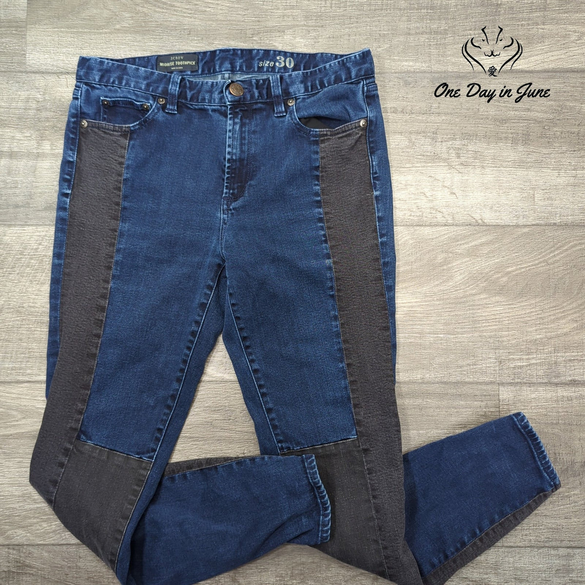 J.Crew Mid Rise Toothpick Skinny Jeans Blue Black Colorblock Size 30 (10)