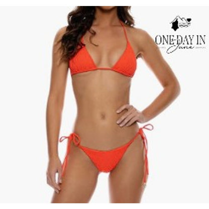 CharmLeaks Triangle Tie Side Bikini Swimsuit Neon Orange Size M