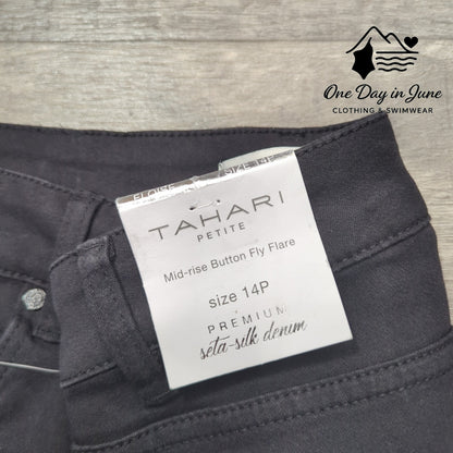 Tahari Petite Mid Rise Button Flare Jeans Size 14P