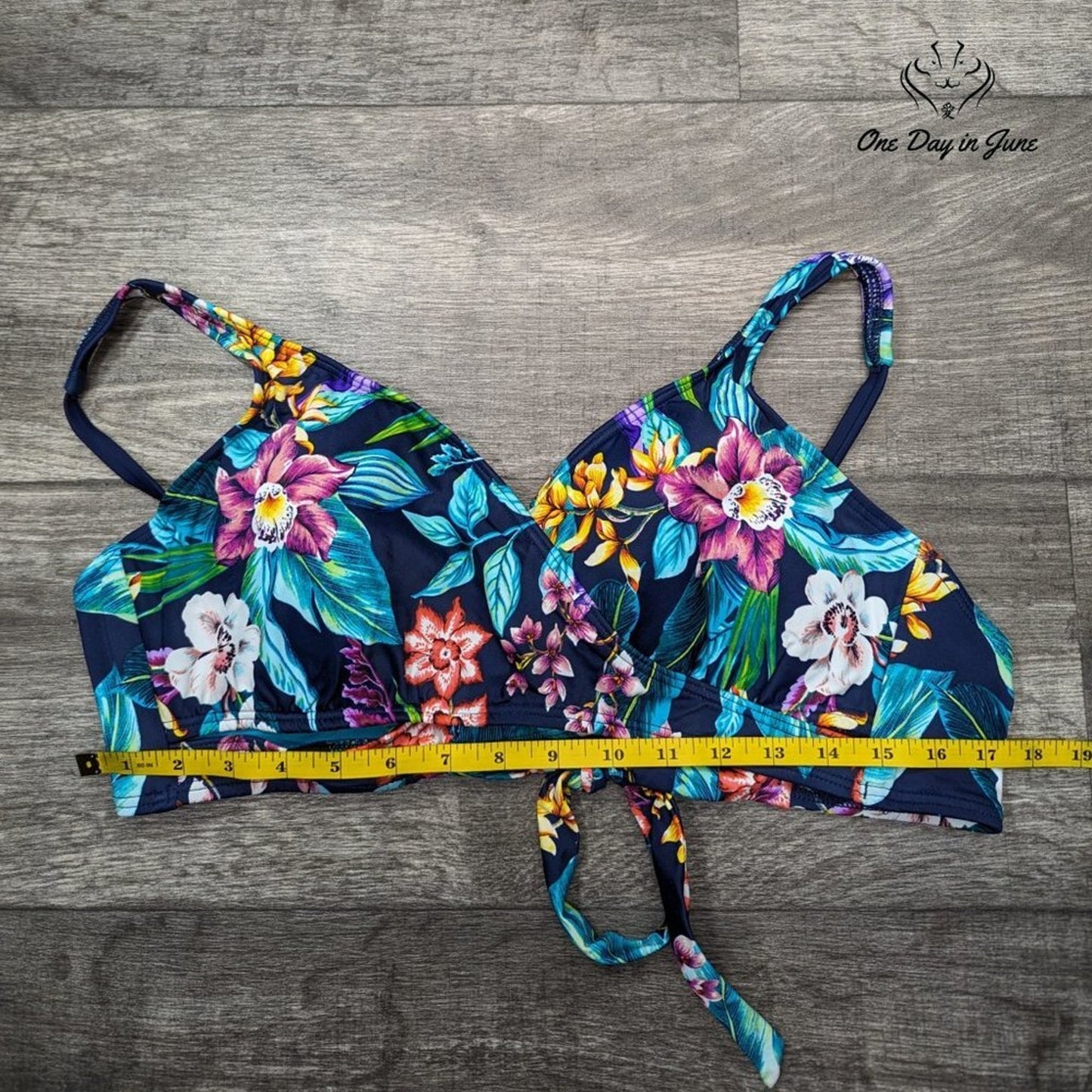 Coastal Blue Cross Front Padded Tie Back Bikini Top Size XL