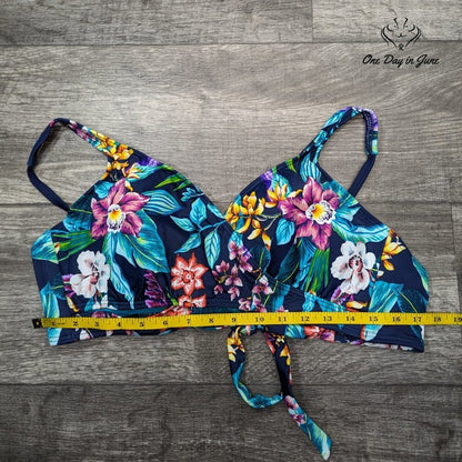 Coastal Blue Cross Front Padded Tie Back Bikini Top Size XL