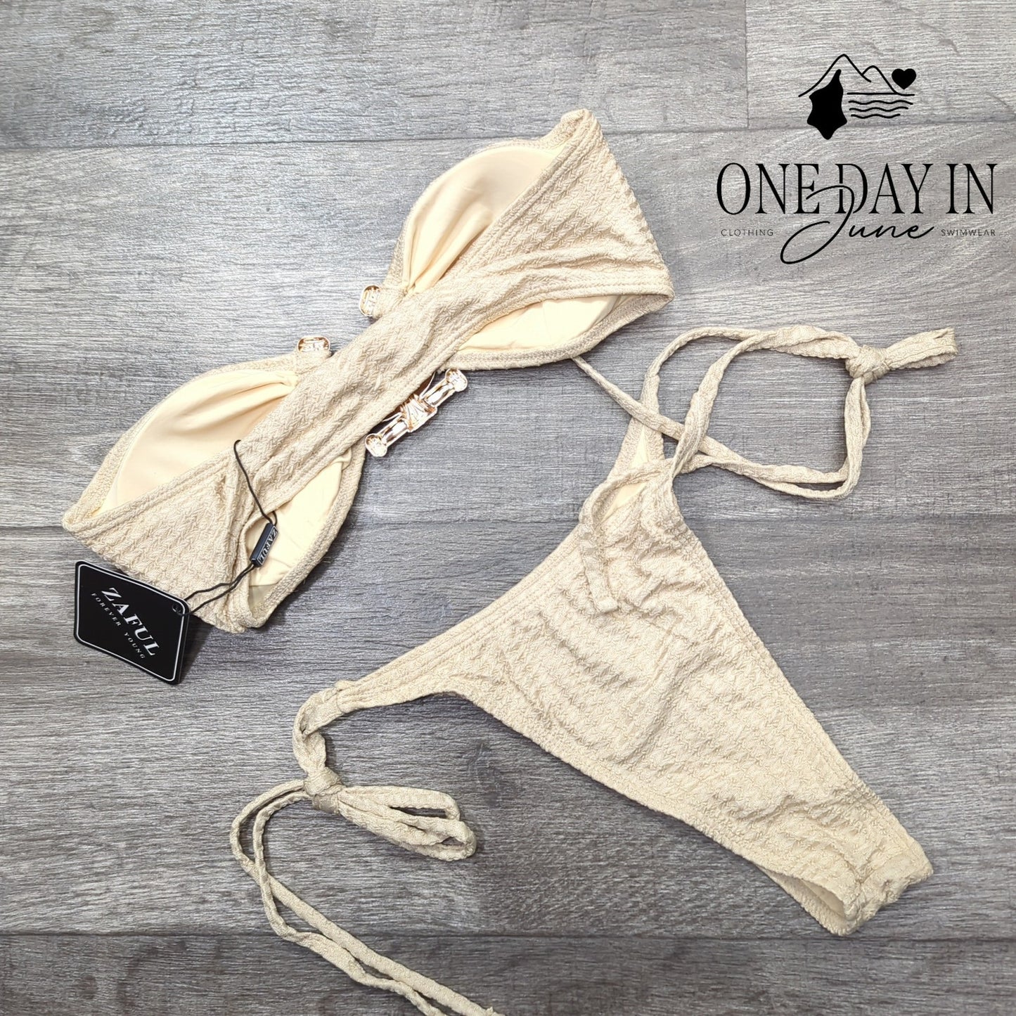 Zaful Bandeau Tie Side Cheeky Bikini Swimsuit Size S