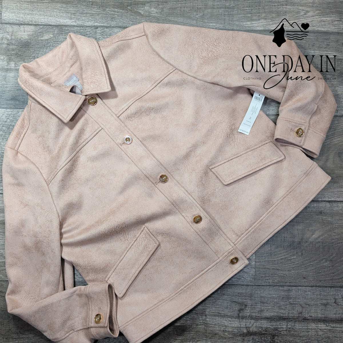 Chico's Scuba Suede Collared Jacket Cafe Latte Faux Suede NWT Size Chico's 16