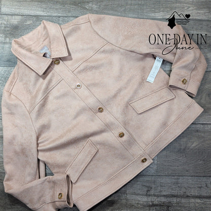 Chico's Scuba Suede Collared Jacket Cafe Latte Faux Suede NWT Size Chico's 16