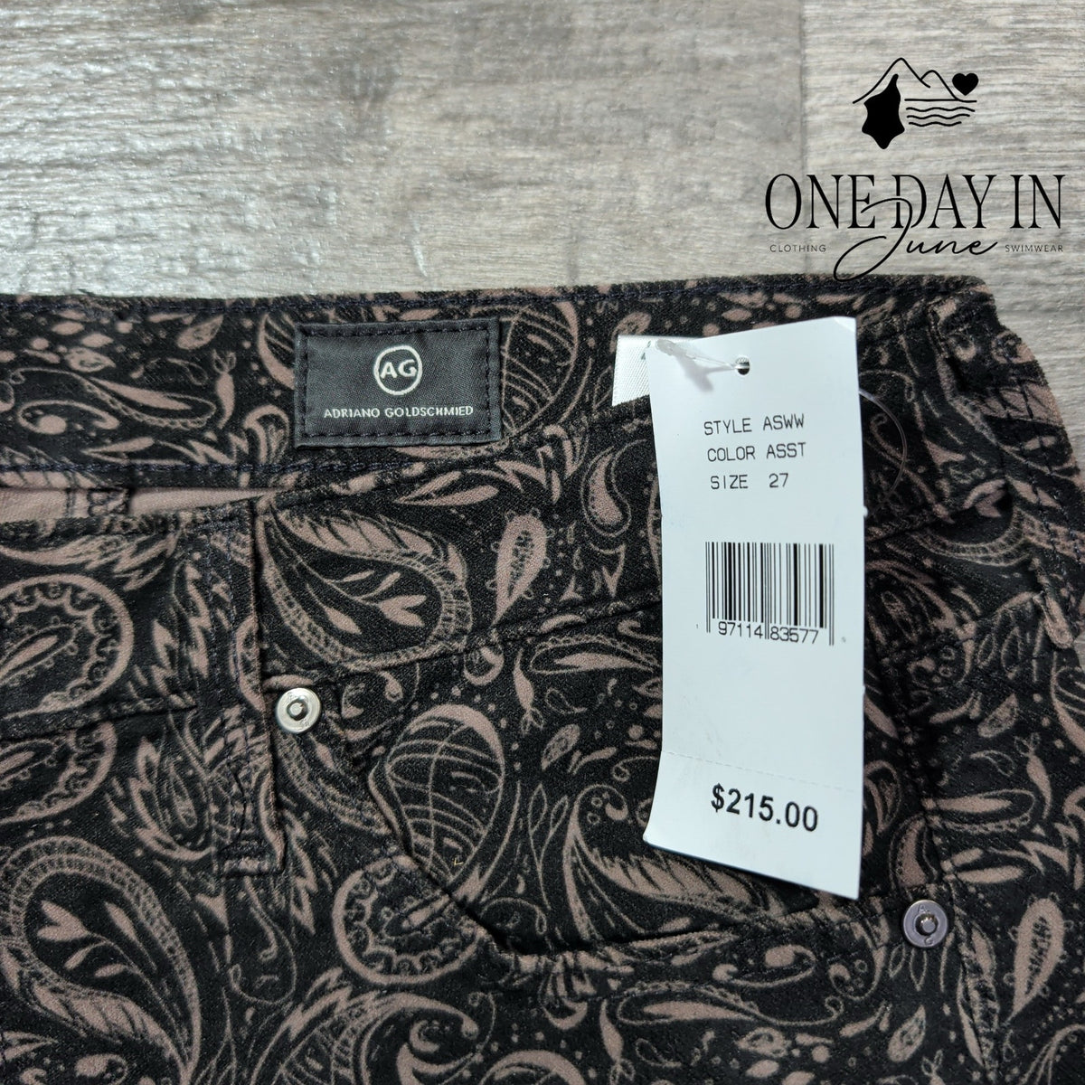 AG Adriano Goldschmied Prima Ankle Velvet Paisley Cigarette Jeans NWT Size 4