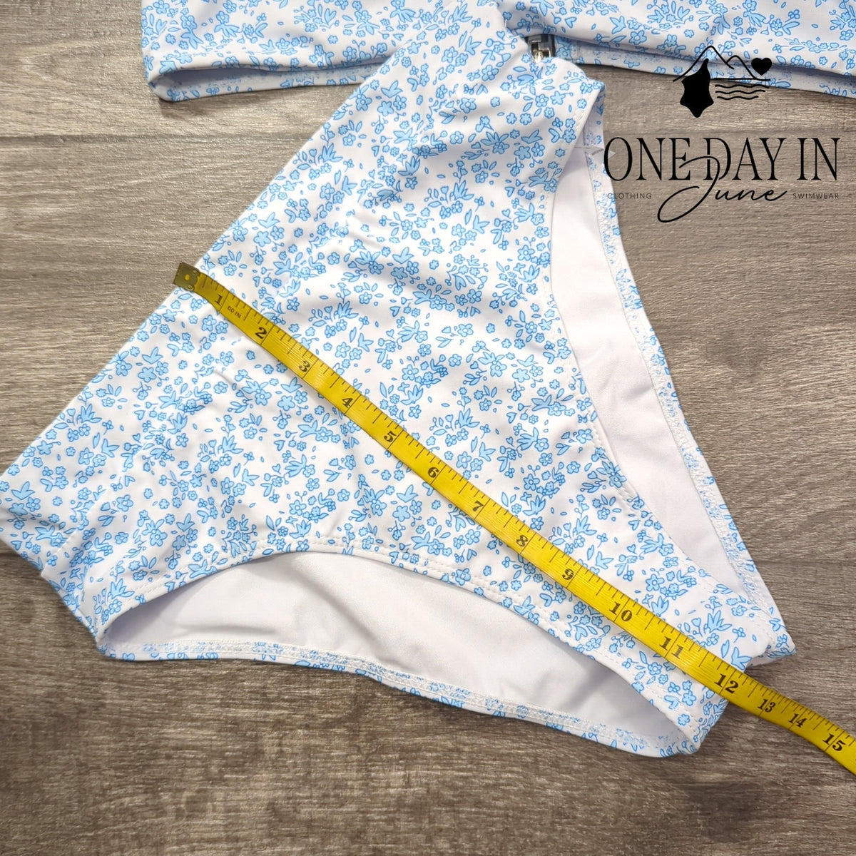 Adisputent Floral Bandeau Bikini Swimsuit Blue White High Waist Size M