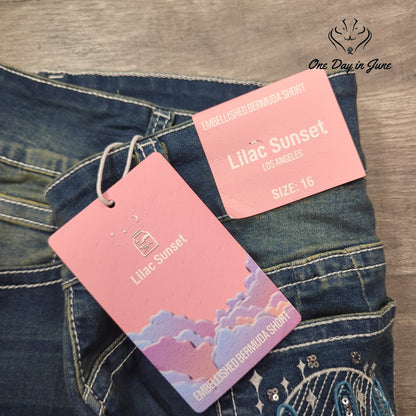 Lilac Sunset Embellished Bermuda Denim Shorts Blue NWT Size 16